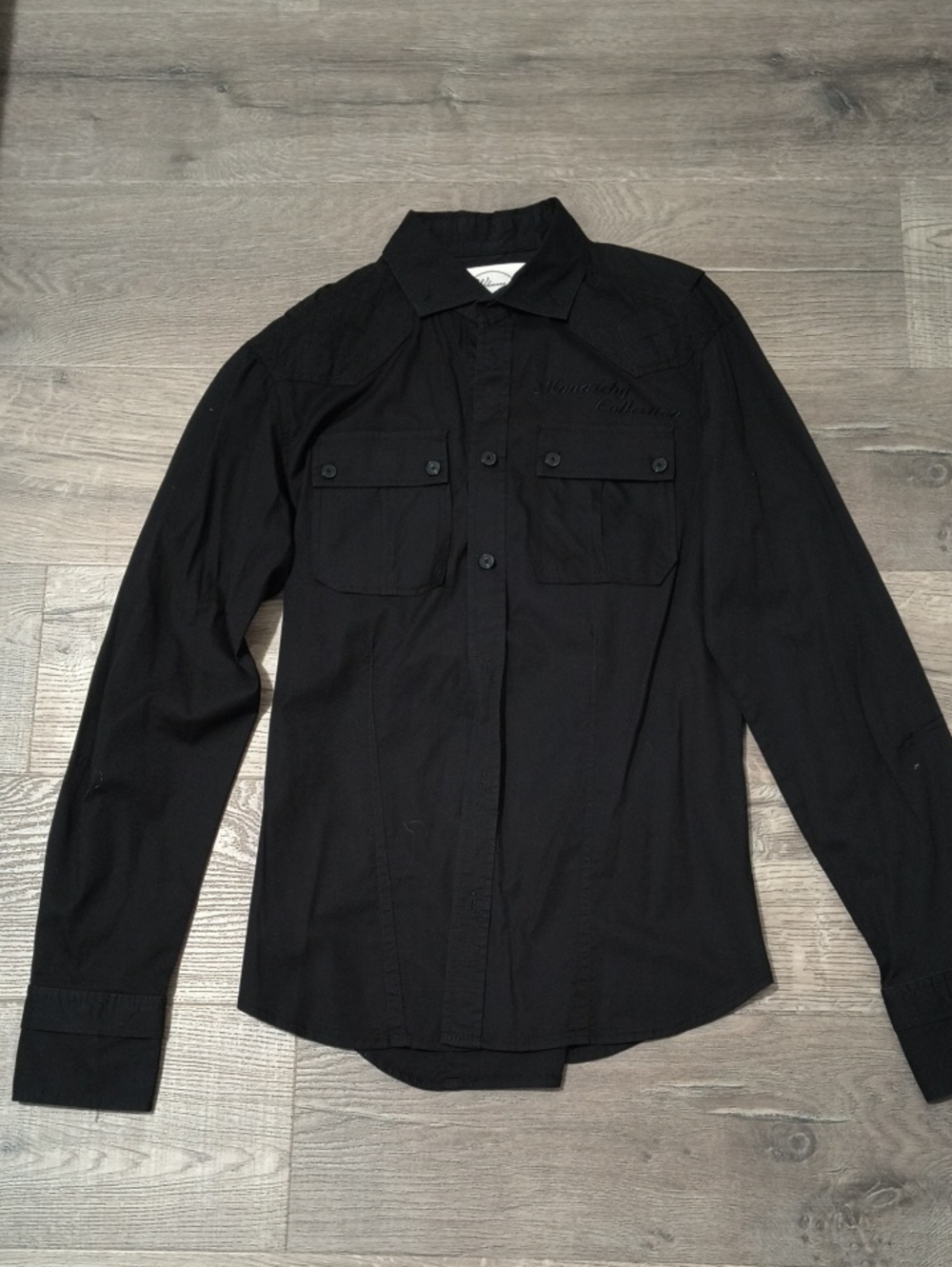 Monarchy Y2K Black Long-Sleeve Button-Front Dress Shirt
